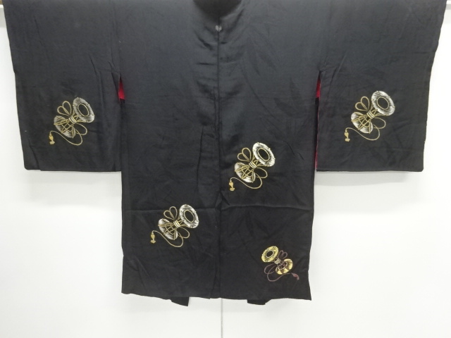 アンティーク　紋錦紗　鼓模様織出し漆一つ紋絵羽織